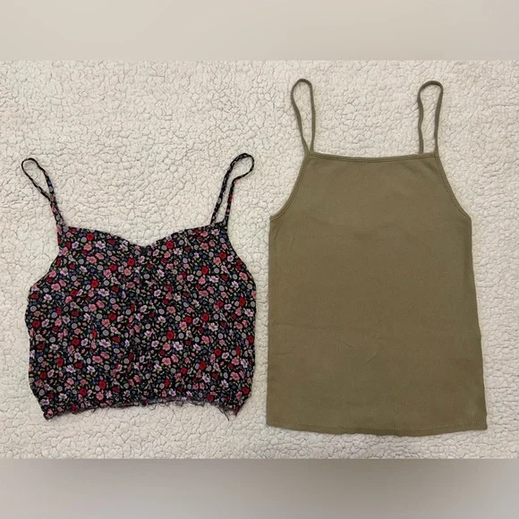 Floral and Olive Green Women's Tops Two Pice Set - Picture 1 of 3